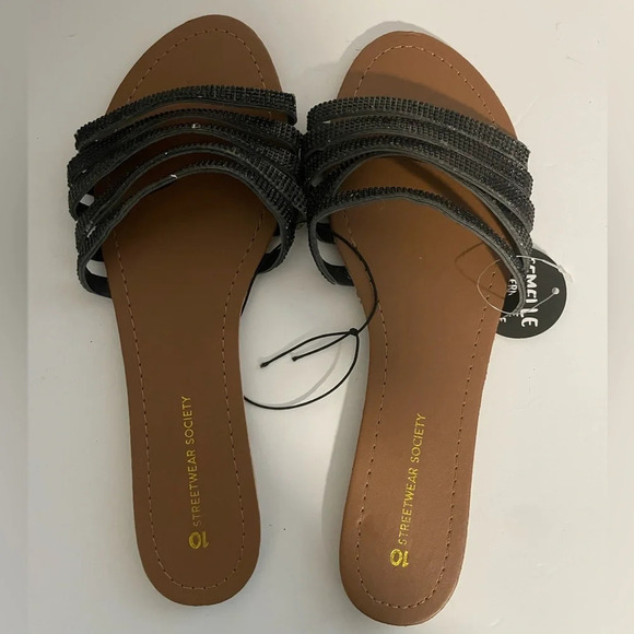 Streetwear Society Black Strappy Sandals - Sz 10 -  BNWT - Picture 1 of 8